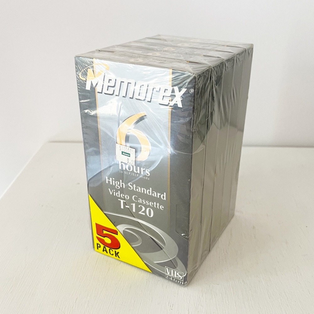 Memorex VHS Video Cassettes Black T-120 High Standard 5 Pack‎ Sealed 1997